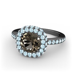 Dumanlı kuvars ve akuamarin 925 ayar siyah rodyum kaplama gümüş yüzük