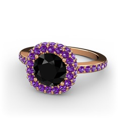 Linne Yüzük - Siyah zirkon ve ametist 8 ayar rose altın yüzük #3758z7