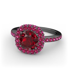 Linne Yüzük - Garnet ve rodolit garnet 925 ayar siyah rodyum kaplama gümüş yüzük #38xzdz