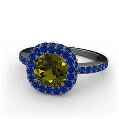 Linne Yüzük - Peridot ve lab safir 925 ayar siyah rodyum kaplama gümüş yüzük #3ff4m1