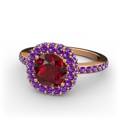 Linne Yüzük - Garnet ve ametist 14 ayar rose altın yüzük #3hah6c