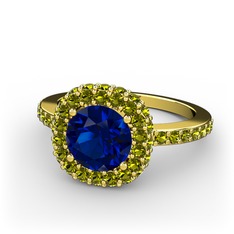 Lab safir ve peridot 925 ayar altın kaplama gümüş yüzük