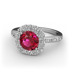 Rodolit garnet ve swarovski 14 ayar beyaz altın yüzük