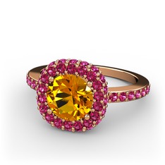 Linne Yüzük - Sitrin ve rodolit garnet 14 ayar rose altın yüzük #4ntepv