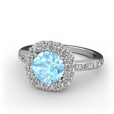 Linne Yüzük - Akuamarin ve swarovski 925 ayar gümüş yüzük #6axvr5