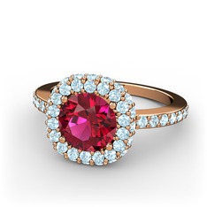 Linne Yüzük - Rodolit garnet ve akuamarin 8 ayar rose altın yüzük #6guwjs