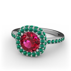 Linne Yüzük - Rodolit garnet ve kök zümrüt 18 ayar beyaz altın yüzük #6kyrhk