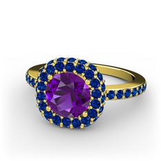 Ametist ve lab safir 925 ayar altın kaplama gümüş yüzük