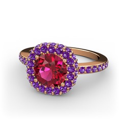 Rodolit garnet ve ametist 18 ayar rose altın yüzük