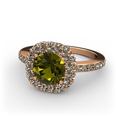 Peridot ve dumanlı kuvars 925 ayar rose altın kaplama gümüş yüzük
