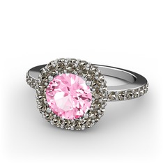 Linne Yüzük - Pembe kuvars ve dumanlı kuvars 8 ayar beyaz altın yüzük #8re8go