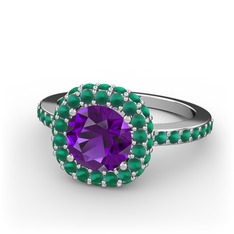 Linne Yüzük - Ametist ve kök zümrüt 14 ayar beyaz altın yüzük #8zvrg0