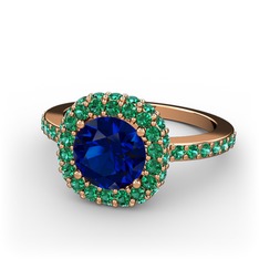 Linne Yüzük - Lab safir ve yeşil kuvars 925 ayar rose altın kaplama gümüş yüzük #92zv19