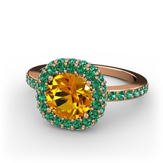 Linne Yüzük - Sitrin ve yeşil kuvars 8 ayar rose altın yüzük #93619t