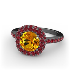 Sitrin ve garnet 925 ayar siyah rodyum kaplama gümüş yüzük