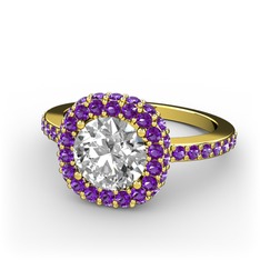Linne Yüzük - Swarovski ve ametist 8 ayar altın yüzük #9uv847