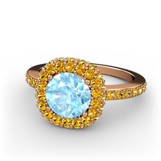Linne Yüzük - Akuamarin ve sitrin 14 ayar rose altın yüzük #a3hafm