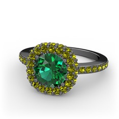 Linne Yüzük - Yeşil kuvars ve peridot 925 ayar siyah rodyum kaplama gümüş yüzük #aq5hxy
