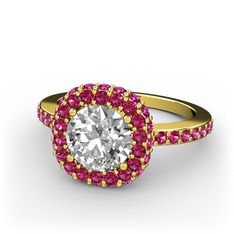 Linne Yüzük - Beyaz zirkon ve rodolit garnet 18 ayar altın yüzük #aujtnf