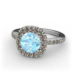 Akuamarin ve dumanlı kuvars 18 ayar beyaz altın yüzük