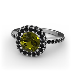 Peridot ve siyah zirkon 18 ayar beyaz altın yüzük