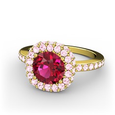 Rodolit garnet ve pembe kuvars 925 ayar altın kaplama gümüş yüzük