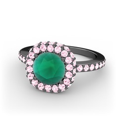 Linne Yüzük - Kök zümrüt ve pembe kuvars 925 ayar siyah rodyum kaplama gümüş yüzük #dyn97z