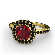 Garnet ve siyah zirkon 925 ayar altın kaplama gümüş yüzük