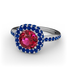 Rodolit garnet ve lab safir 14 ayar beyaz altın yüzük