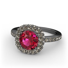 Linne Yüzük - Rodolit garnet ve dumanlı kuvars 925 ayar siyah rodyum kaplama gümüş yüzük #fiorv4