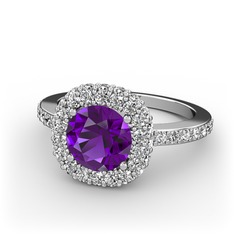 Linne Yüzük - Ametist ve swarovski 18 ayar beyaz altın yüzük #fl2ycp