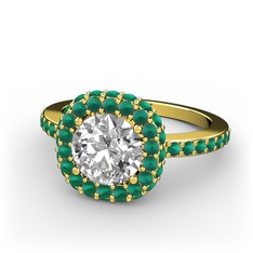 Linne Yüzük - Swarovski ve kök zümrüt 925 ayar altın kaplama gümüş yüzük #fu88j3