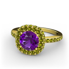 Ametist ve peridot 925 ayar altın kaplama gümüş yüzük