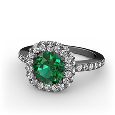 Linne Yüzük - Yeşil kuvars ve swarovski 925 ayar siyah rodyum kaplama gümüş yüzük #gwd10v