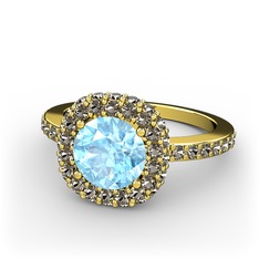 Linne Yüzük - Akuamarin ve dumanlı kuvars 925 ayar altın kaplama gümüş yüzük #h7j022