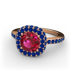 Rodolit garnet ve lab safir 18 ayar rose altın yüzük