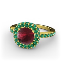 Linne Yüzük - Kök yakut ve yeşil kuvars 14 ayar altın yüzük #hi3ibx