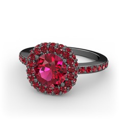 Linne Yüzük - Rodolit garnet ve garnet 925 ayar siyah rodyum kaplama gümüş yüzük #i7dh1b