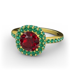 Garnet ve yeşil kuvars 925 ayar altın kaplama gümüş yüzük
