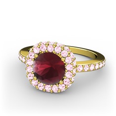 Linne Yüzük - Kök yakut ve pembe kuvars 18 ayar altın yüzük #ket5vm