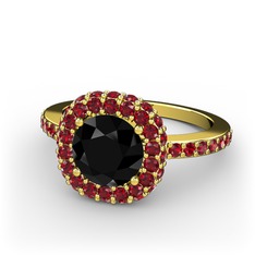 Linne Yüzük - Siyah zirkon ve garnet 14 ayar altın yüzük #kiaj72