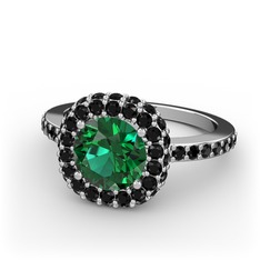 Linne Yüzük - Yeşil kuvars ve siyah zirkon 925 ayar gümüş yüzük #kk6557