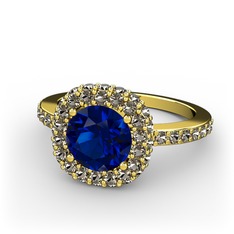 Linne Yüzük - Lab safir ve dumanlı kuvars 925 ayar altın kaplama gümüş yüzük #ks1vls