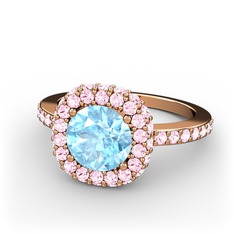 Linne Yüzük - Akuamarin ve pembe kuvars 18 ayar rose altın yüzük #l004wm