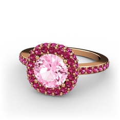 Linne Yüzük - Pembe kuvars ve rodolit garnet 14 ayar rose altın yüzük #l7r7q4