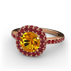 Sitrin ve garnet 18 ayar rose altın yüzük
