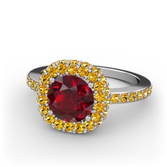 Garnet ve sitrin 18 ayar beyaz altın yüzük