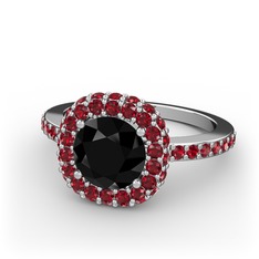 Linne Yüzük - Siyah zirkon ve garnet 18 ayar beyaz altın yüzük #lsaawn