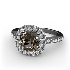 Linne Yüzük - Dumanlı kuvars ve pırlanta 925 ayar siyah rodyum kaplama gümüş yüzük (1.04 karat) #lv7vtb