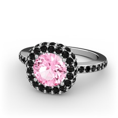 Linne Yüzük - Pembe kuvars ve siyah zirkon 18 ayar beyaz altın yüzük #lxjqth